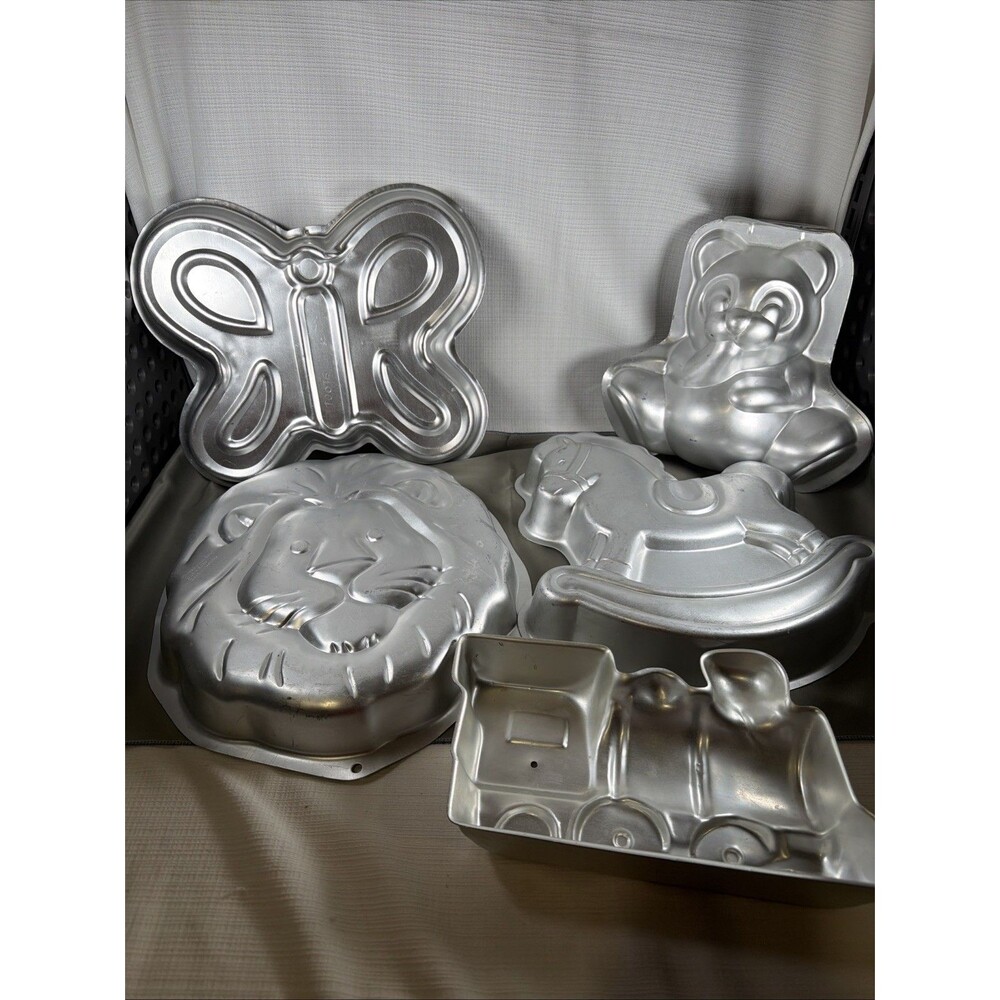 Vtg Wilton Character Cake Pan Lot (Set of 5) Lion, Horse, Bear, Butterfly, Train